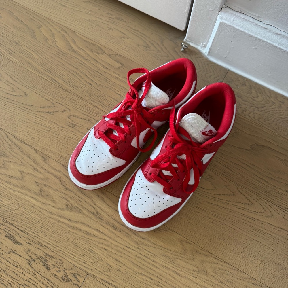 Nike Red and White Sneakers Classic Low-Top Design
